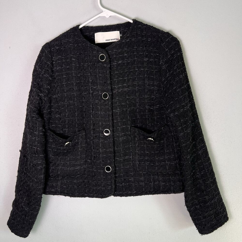 Pink Martini Women's Black Tweed Blazer Sz XS Preppy Capsule Contemporary Spring